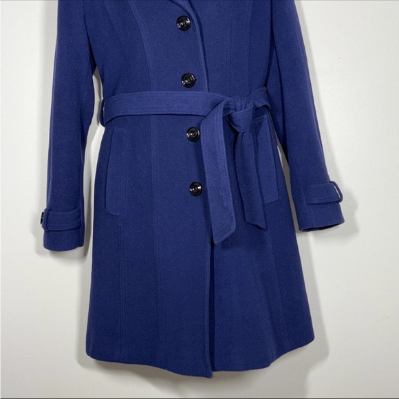 Diane Von Furstenberg DVF L Navy Blue wool Blend Coat trench removable hood - Picture 4 of 12